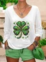 Women's Long Sleeve Tee T-shirt Spring/Fall Shamrock St Patrick's Day Floral V Neck Casual Graphic Tee Top