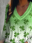 Women's Long Sleeve Blouse Spring/Fall Shamrock St. Patrick's Day Floral V Neck Daily Going Out Casual Top