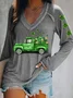 Women's Car Long Sleeve Blouse_ Spring/Fall Printing V Neck Daily Casual Top