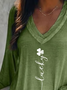 Women's Text Letters Long Sleeve Blouse_ Spring/Fall Printing V Neck Daily Casual Top