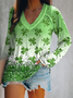 Women's Long Sleeve Blouse Spring/Fall Shamrock St. Patrick's Day Floral V Neck Daily Going Out Casual Top