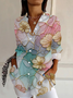 Women's Long Sleeve Shirt Spring/Fall Floral Buckle Shirt Collar Daily Going Out Casual Top