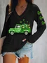 Women's Car Long Sleeve Blouse_ Spring/Fall Printing V Neck Daily Casual Top