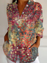 Women's Multicolor Block Long Sleeve Shirt Spring/Fall Shawl Collar Daily Casual Top
