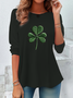 Women's Long Sleeve Tee T-shirt Spring/Fall Shamrock St Patrick's Day Floral Casual Graphic Tee Top