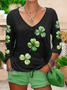 Women's Long Sleeve Tee T-shirt Spring/Fall Shamrock St Patrick's Day Floral V Neck Casual Graphic Tee Top