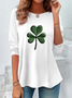 Women's Long Sleeve Tee T-shirt Spring/Fall Shamrock St Patrick's Day Floral Casual Graphic Tee Top