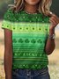 Women's Shamrock Striped Short Sleeve Tee T-shirt Crew Neck Casual Summer Top