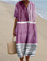 Women's Multicolor Block Short Sleeve Summer Dress V Neck Daily Vintage Maxi O-Line Dress