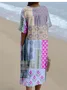 Women Multicolor Block Short Sleeve Summer Dress V Neck Daily Vintage Maxi O-Line Dress