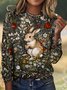 Women's Long Sleeve Tee T-shirt Spring/Fall Plaid Crew Neck Vintage Top