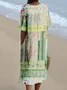 Women Multicolor Block Short Sleeve Summer Dress V Neck Daily Vintage Maxi O-Line Dress