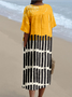 Women's Multicolor Block Short Sleeve Summer Dress V Neck Daily Vintage Maxi O-Line Dress