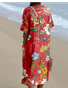 Women's Tropical Short Sleeve Summer Dress V Neck Daily Vintage Maxi O-Line Dress
