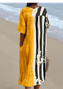 Women's Multicolor Block Short Sleeve Summer Dress V Neck Daily Vintage Maxi O-Line Dress