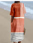 Women's Multicolor Block Short Sleeve Summer Dress V Neck Daily Vintage Maxi O-Line Dress