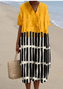 Women's Multicolor Block Short Sleeve Summer Dress V Neck Daily Vintage Maxi O-Line Dress