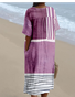 Women's Multicolor Block Short Sleeve Summer Dress V Neck Daily Vintage Maxi O-Line Dress