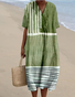 Women's Multicolor Block Short Sleeve Summer Dress V Neck Daily Vintage Maxi O-Line Dress