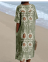 Women's Tropical Short Sleeve Summer Dress V Neck Daily Vintage Maxi O-Line Dress