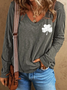 Women's St Patrick's Day Long Sleeve Tee Floral T-shirt Spring/Fall Shamrock Printing V Neck Casual Top