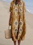 Women's Tropical Short Sleeve Summer Dress V Neck Daily Vintage Maxi O-Line Dress