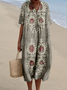 Women's Tropical Short Sleeve Summer Dress V Neck Daily Vintage Maxi O-Line Dress