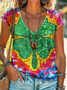 Women's Ombre Shamrock Short Sleeve Tee T-shirt V Neck Casual Summer Top