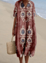 Women's Tropical Short Sleeve Summer Dress V Neck Daily Vintage Maxi O-Line Dress
