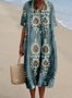 Women's Tropical Short Sleeve Summer Dress V Neck Daily Vintage Maxi O-Line Dress