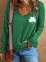 Women's St Patrick's Day Long Sleeve Tee Floral T-shirt Spring/Fall Shamrock Printing V Neck Casual Top