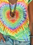 Women's Short Sleeve Tee T-shirt Summer Tie Dye Printing V Neck Casual Graphic Tee Top