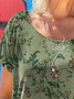 Women's Short Sleeve Tee T-shirt Summer Floral Printing Crew Neck Casual Graphic Tee Top
