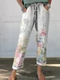 Women's Trousers Straight Pants Daily Going Out Casual Printing Linen Blend Floral Spring/Fall Pants