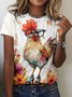 Women's Animal Short Sleeve Tee T-shirt Crew Neck Vintage Summer Top