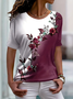 Women's Short Sleeve Tee T-shirt Summer Floral Printing Crew Neck Casual Graphic Tee Top