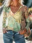 Women's Long Sleeve Tee T-shirt Spring/Fall Floral Printing V Neck Casual Graphic Tee Top