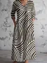 Women's Long Sleeve Spring/Fall Striped Jersey Dress V Neck Holiday Going Out Vintage Maxi A-Line T-Shirt Dress