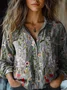Women's Long Sleeve Shirt Spring/Fall Floral Shirt Collar Daily Going Out Casual Top