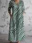 Women's Long Sleeve Spring/Fall Striped Jersey Dress V Neck Holiday Going Out Vintage Maxi A-Line T-Shirt Dress