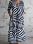 Women's Long Sleeve Spring/Fall Striped Jersey Dress V Neck Holiday Going Out Vintage Maxi A-Line T-Shirt Dress