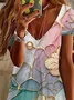 Women's Short Sleeve Summer Floral Printing Dress V Neck Daily Going Out Casual Knee Length T-Shirt Dress H-Line Dress