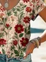 Women's Short Sleeve Tee T-shirt Summer Floral Printing V Neck Casual Graphic Tee Top