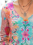 Women's Long Sleeve Tee T-shirt Spring/Fall Floral Printing V Neck Casual Graphic Tee Top