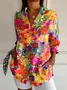 Women's Long Sleeve Shirt Spring/Fall Floral Buckle Shirt Collar Daily Going Out Casual Top