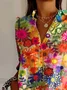 Women's Long Sleeve Shirt Spring/Fall Floral Buckle Shirt Collar Daily Going Out Casual Top