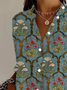 Women's Long Sleeve Shirt Spring/Fall Floral Buckle Shirt Collar Daily Going Out Casual Top