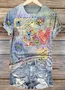 Women Floral Short Sleeve Tee T-shirt Crew Neck Casual Summer Top