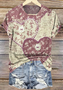 Women's Geometric Short Sleeve Tee T-shirt Crew Neck Vintage Summer Top