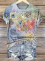 Women Floral Short Sleeve Tee T-shirt Crew Neck Casual Summer Top